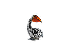 Ornament 13x7x16,5 cm PELICAN glas zwart-wit+bruin gestreept