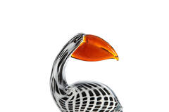 Ornament 13x7x16,5 cm PELICAN glas zwart-wit+bruin gestreept