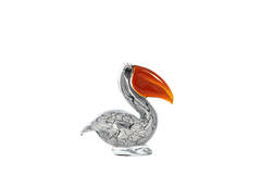 Ornament 14,5x8x15,5 cm PELICAN glas wit+zwart marmer print