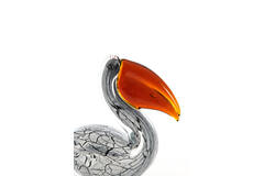 Ornament 14,5x8x15,5 cm PELICAN glas wit+zwart marmer print