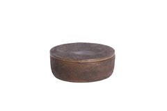 Deco box Ø19x7 cm METETI wood textured dark brown