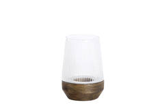 Hurricane Ø18x26 cm MINAS glass rib clear+wood dark brown
