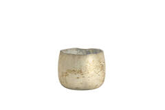Tealight Ø14x12 cm SUNGAI glass matt antique grey-brown