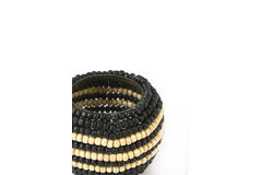 Tealight Ø10x8 cm SUELO glass+beads black+cream