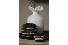 Tealight Ø10x8 cm SUELO glass+beads black+cream
