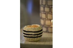 Tealight Ø10x8 cm SUELO glass+beads cream+black