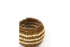 Tealight Ø10x8 cm SUELO glass+beads brown+cream