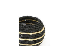 Tealight Ø15x12 cm SUELO glass+beads black+cream