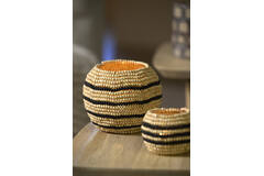 Tealight Ø15x12 cm SUELO glass+beads cream+black