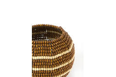 Tealight Ø15x12 cm SUELO glass+beads brown+cream