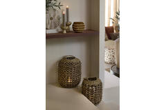Tealight Ø15x12 cm SUELO glass+beads brown+cream