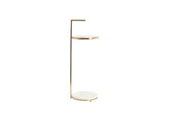 Bijzettafel Ø26x76 cm LEDA marmer wit+antiek brons